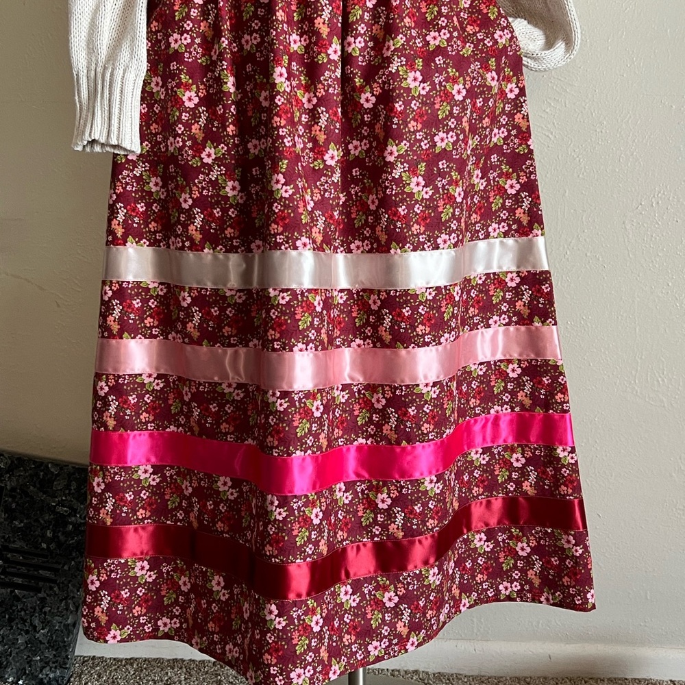 Floral Patterned Ribbon Skirt with Pink and Red Accents Ribbons - Picture 2 of 4